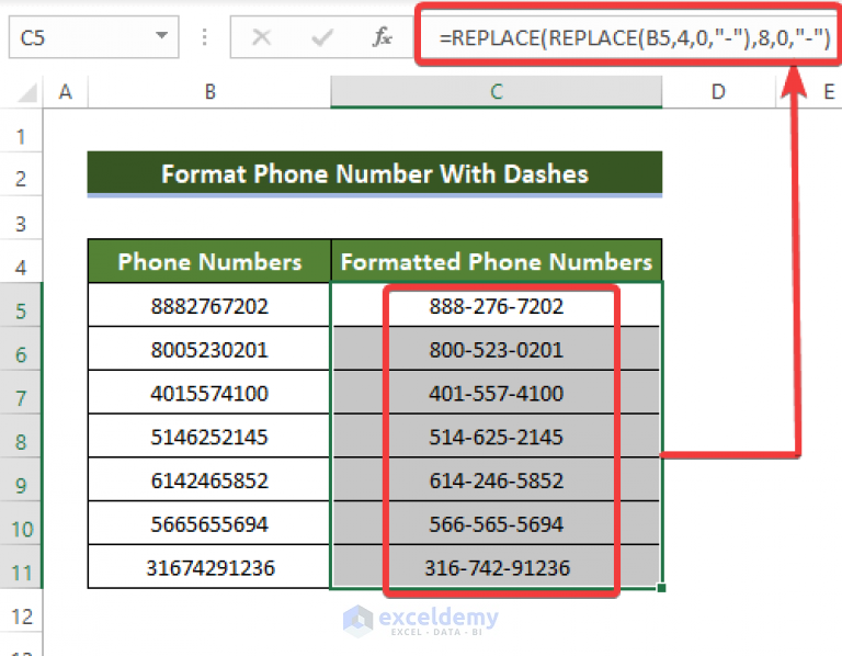 How To Format Phone Number With Dashes In Excel 2 Ways 