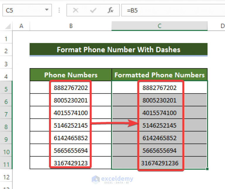 How to Format Phone Number with Dashes in Excel (2 Ways)