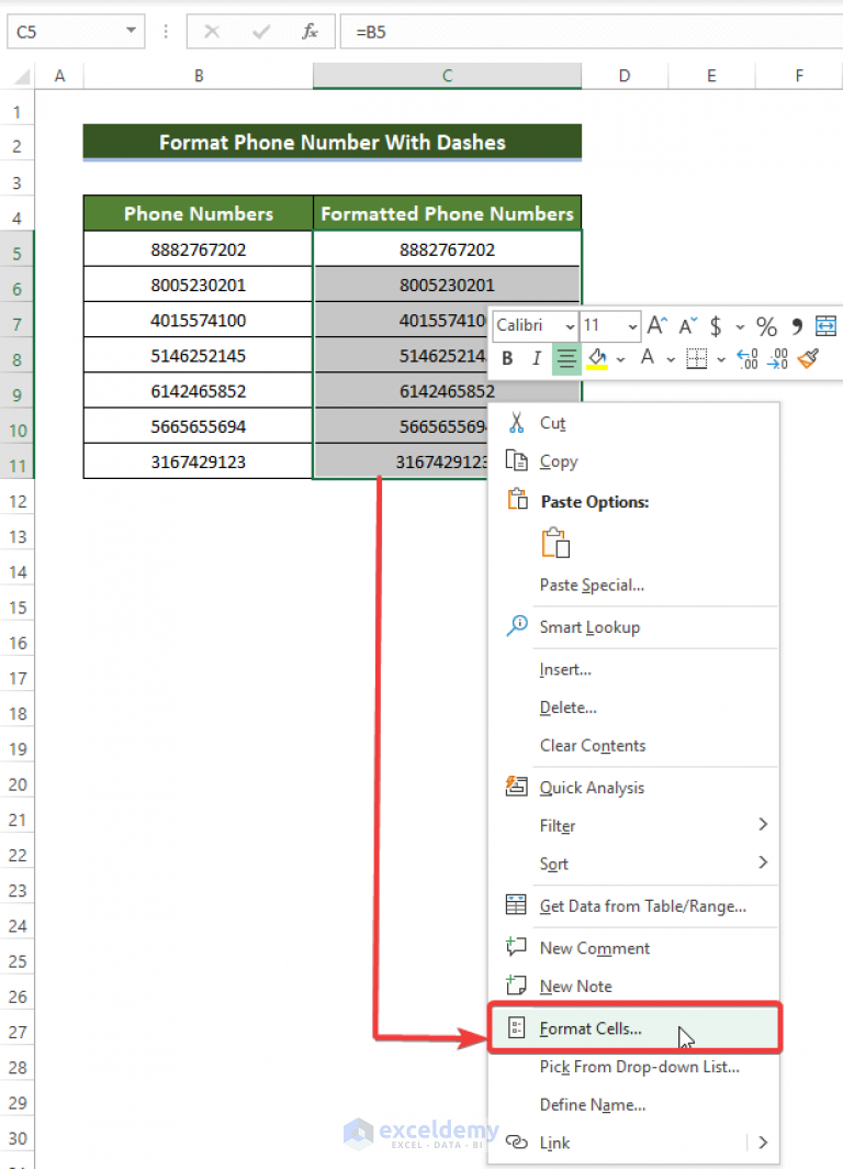 how-to-format-phone-number-with-dashes-in-excel-2-ways