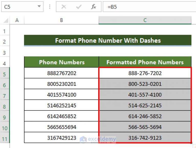 how-to-format-phone-number-with-dashes-in-excel-2-ways