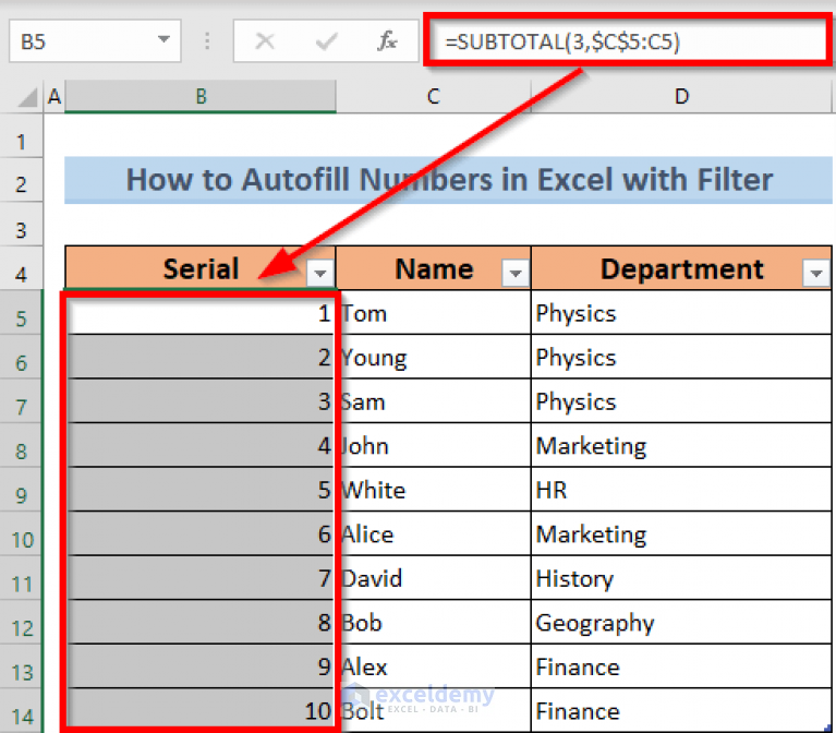 How to AutoFill Numbers in Excel with Filter (2 Methods) ExcelDemy