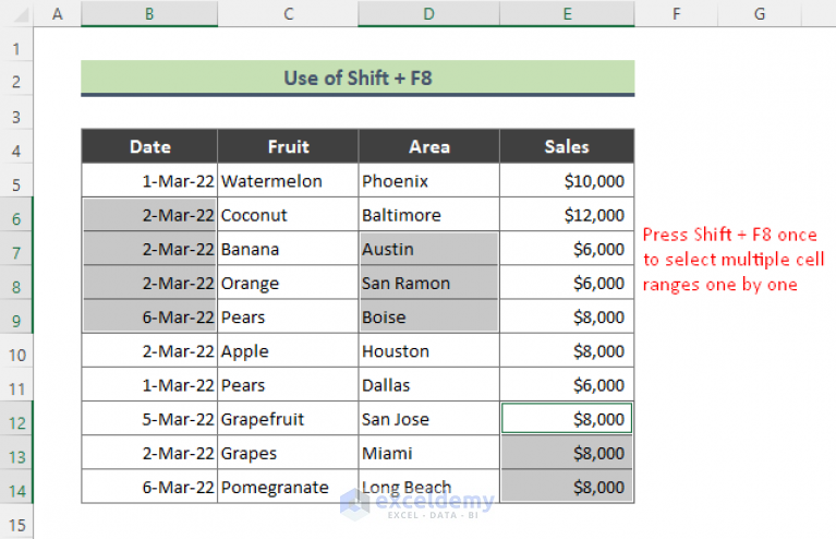 How To Select Different Cells In Excel Without Mouse