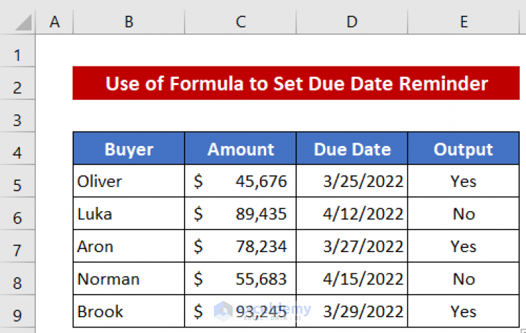 How To Set Due Date Reminder In Excel 3 Quick Methods Exceldemy