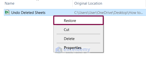 Recover Recover a Deleted Workbook From the Recycle Binan Unsaved Workbook Using the AutoSave Feature