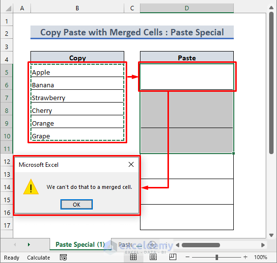 How To Copy And Paste In Excel With Merged Cells 2 Methods 