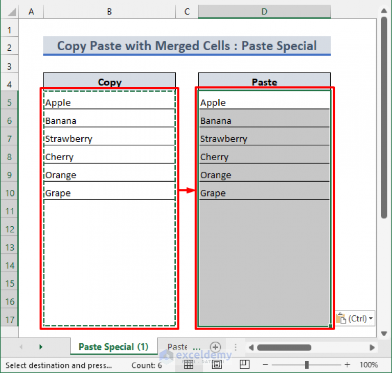 How To Copy And Paste In Excel With Merged Cells 2 Methods 7194