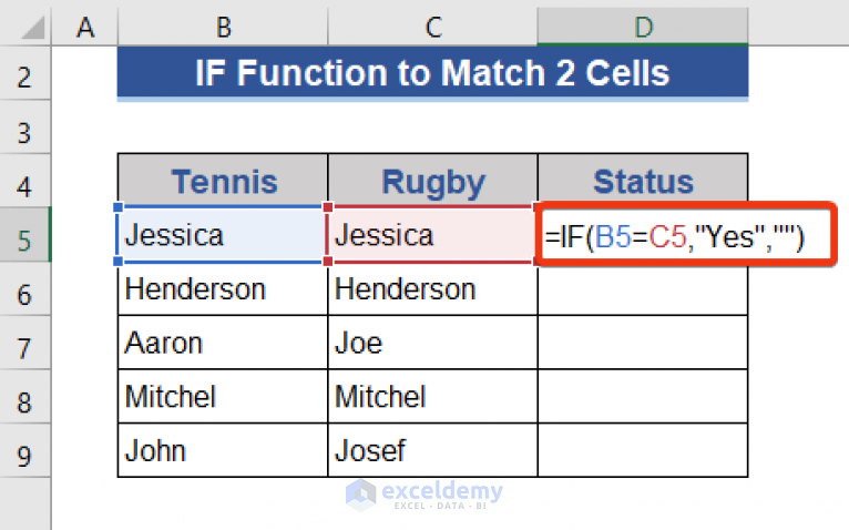 return-yes-if-2-cells-match-in-excel-10-methods-exceldemy