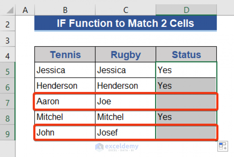 return-yes-if-2-cells-match-in-excel-10-methods-exceldemy