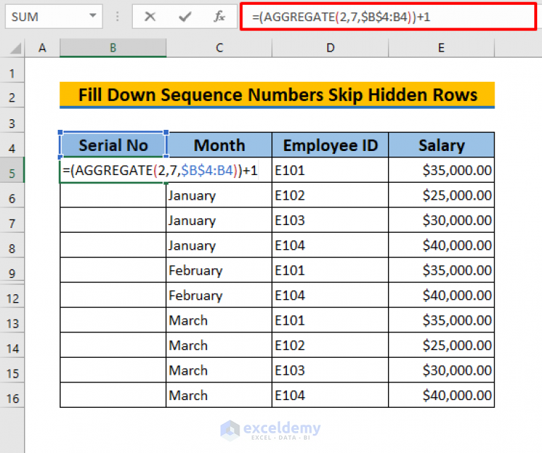 Excel Formulas To Fill Down Sequence Numbers Skip Hidden Rows 2320