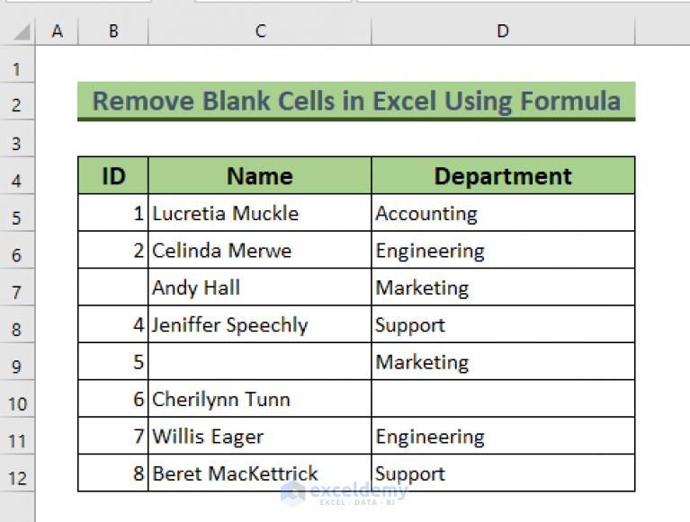 Excel Formula To Remove Blank Cells In A Column