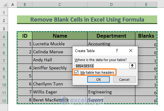 How To Remove Blank Cells Using Formula In Excel 7 Methods 5092