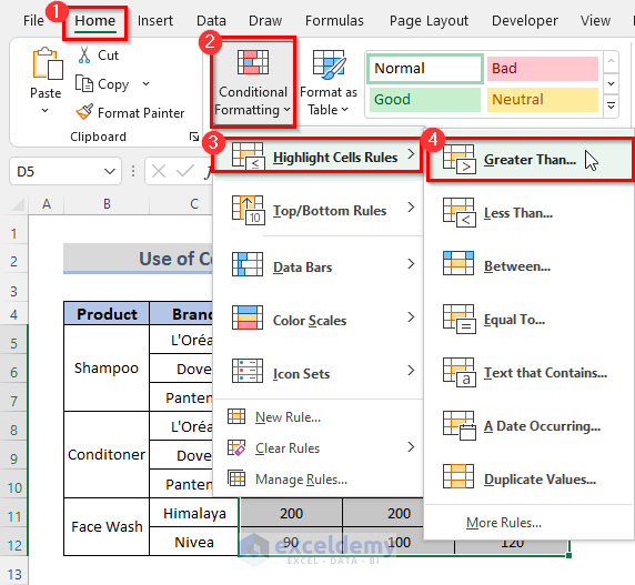 Excel Conditional Formatting If A Cell Is Greater Than Another One