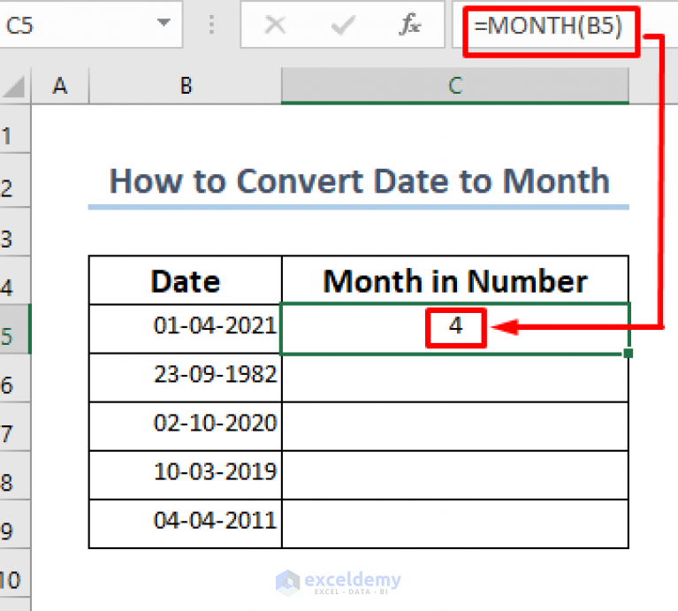 How to Convert Date to Month in Excel (6 Easy Methods)