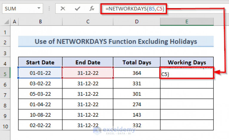 how-to-calculate-working-days-between-two-dates-in-excel-4-methods