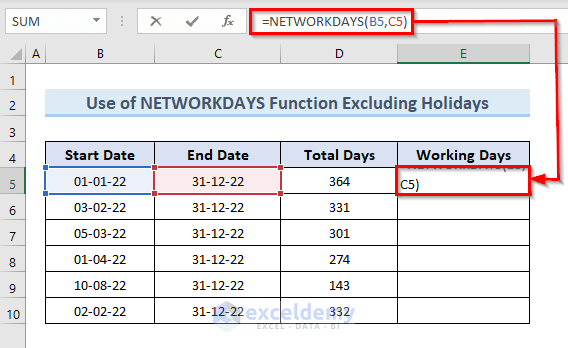 How To Calculate Working Days Between Two Dates In Excel 4 Methods 