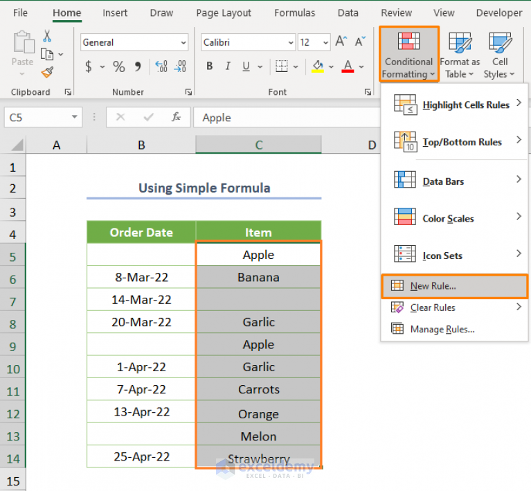 How to Apply Conditional Formatting in Excel If Another Cell Is Blank