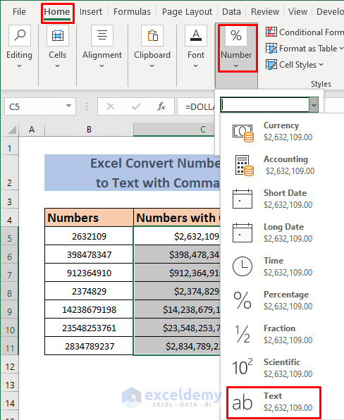 How To Convert Number To Text With Commas In Excel 3 Easy Methods 