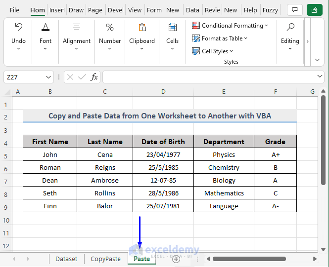 Macro to Copy and Paste from One Worksheet to Another (15 Methods)