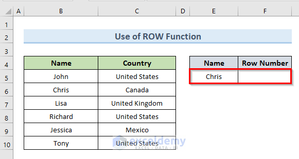 How To Return Row Number Of A Cell Match In Excel 7 Methods 