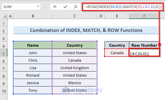 How to Return Row Number of a Cell Match in Excel 7 Methods