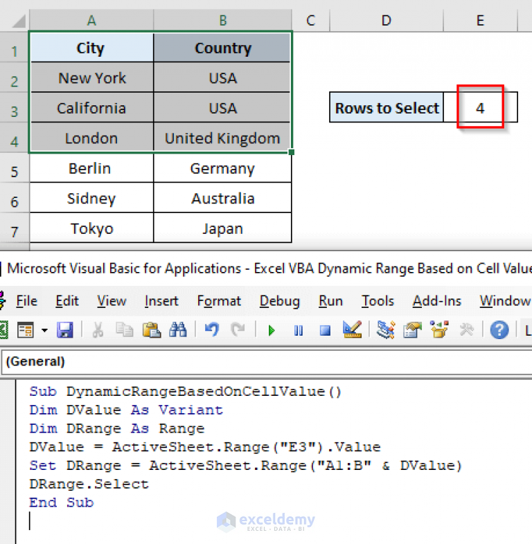 Excel Vba Dynamic Range Based On Cell Value