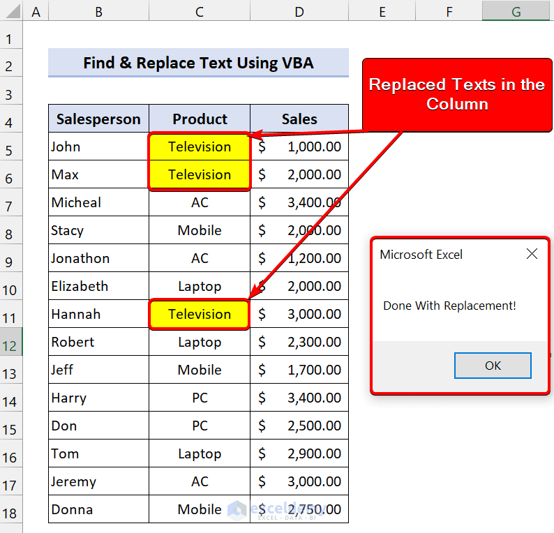 Excel VBA To Find And Replace Text In A Column 2 Examples 