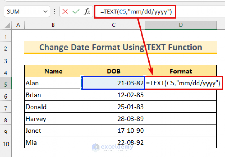 Text Formula To Change Date Format In Excel