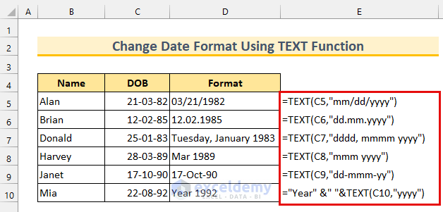 How To Use Formula To Change Date Format In Excel 5 Methods 