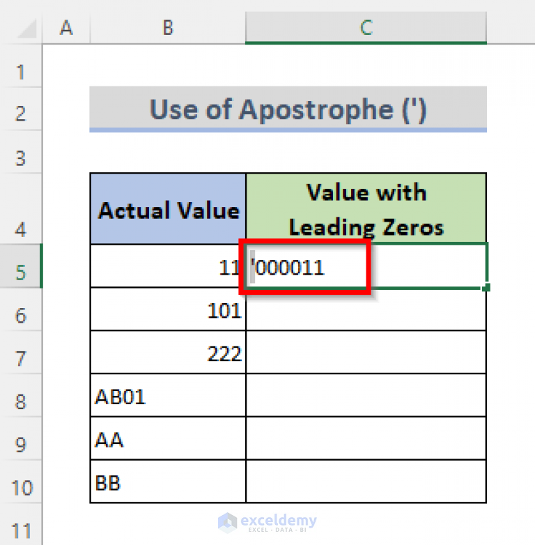 How To Add Leading Zeros In Excel Text Format 10 Ways Exceldemy 7024