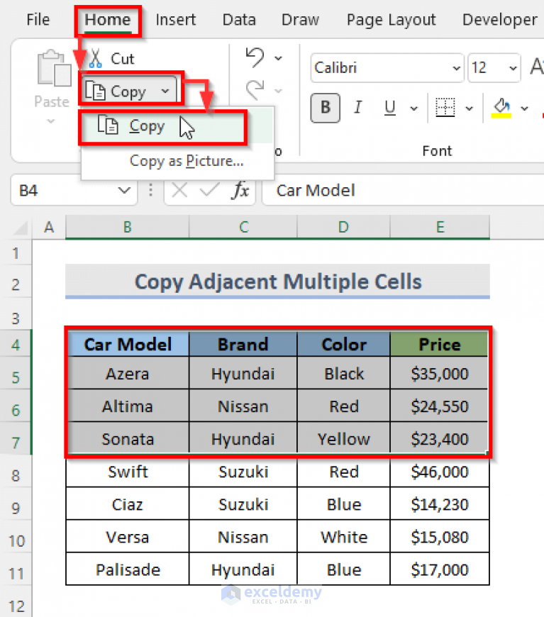 How To Copy Multiple Cells In Excel Vba