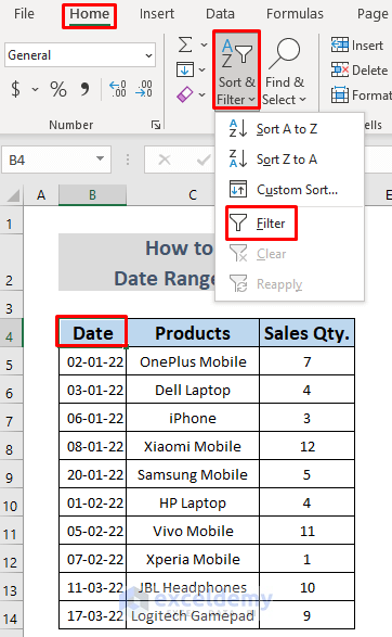  How To Filter Date Range In Excel 5 Easy Methods 