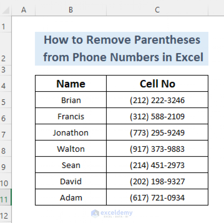 how-to-remove-parentheses-from-phone-numbers-in-excel-5-methods