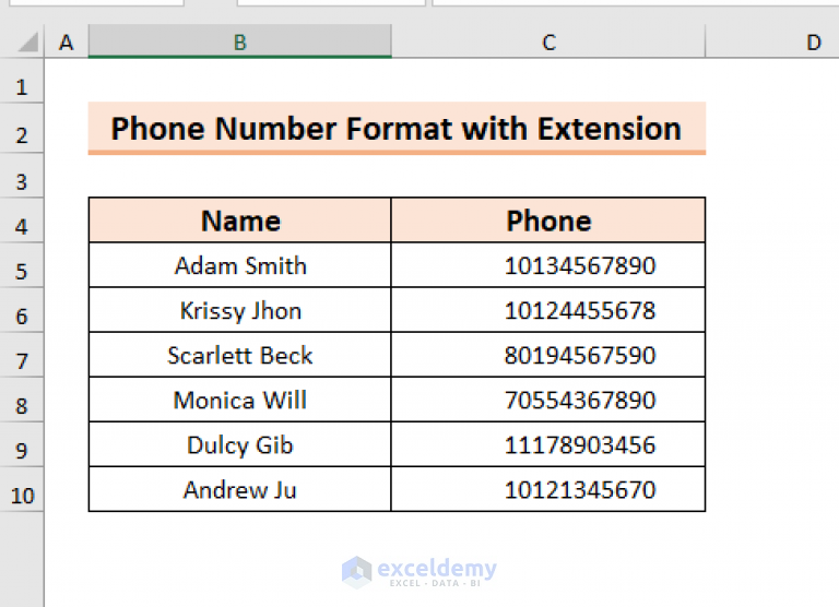 Excel Phone Number Format With Extension