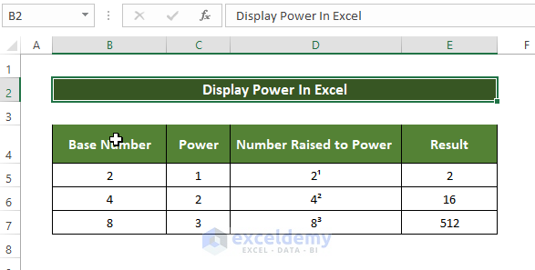 How to Display Power in Excel (6 ways) - ExcelDemy