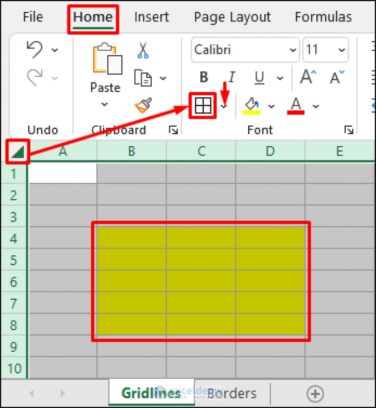 Excel Fix: Gridlines Disappear When Color Added (2 Solutions)