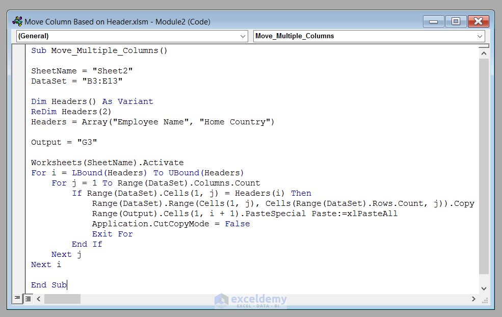 Excel VBA Move Column Based On Header 3 Examples 