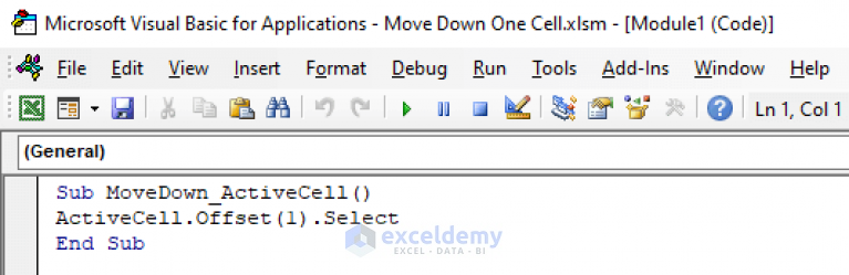 how-to-move-down-one-cell-using-excel-vba-with-4-useful-applications