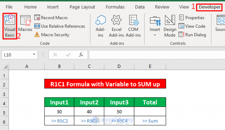 How To Use Variable In R1c1 Formula Excel Vba