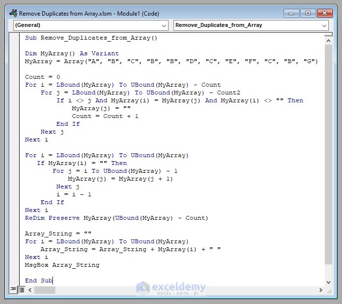 Excel VBA Remove Duplicates From An Array 2 Examples ExcelDemy