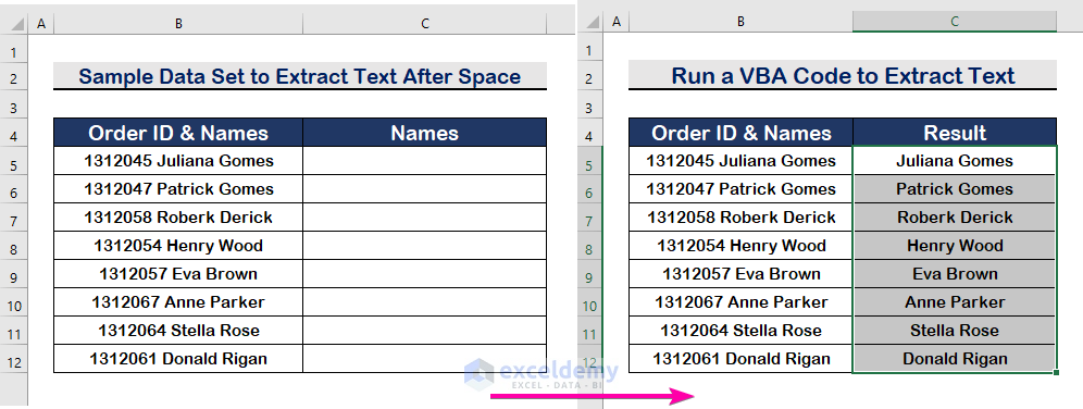 Extract Text After First Space And Before Second Space