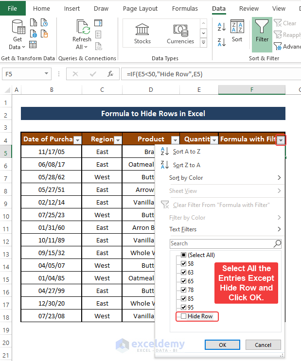 Formula to Hide Rows in Excel (7 Methods)