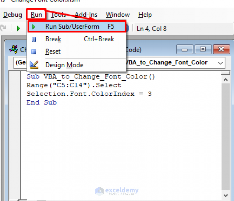 how-to-use-vba-code-to-change-font-color-in-excel-3-methods