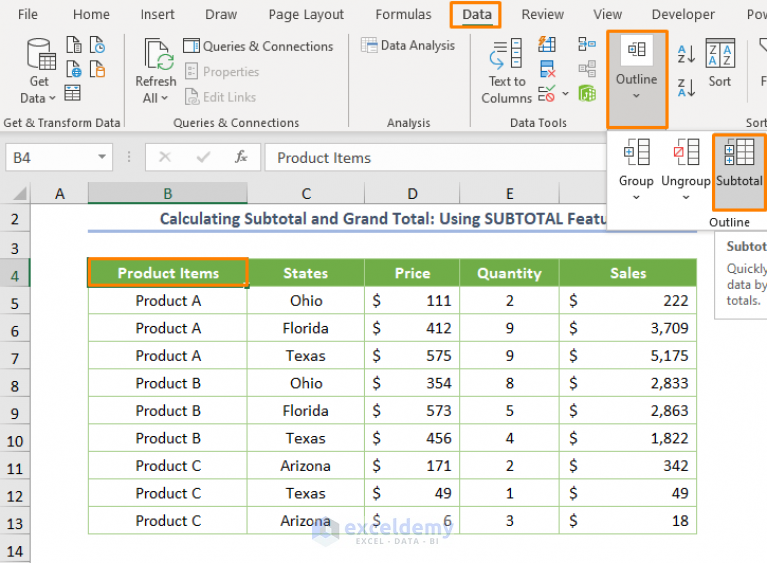 How to Make Subtotal and Grand Total in Excel (4 Methods) - ExcelDemy