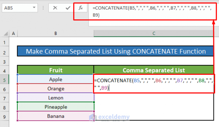 How To Make A Comma Separated List In Excel 5 Methods Exceldemy 1272