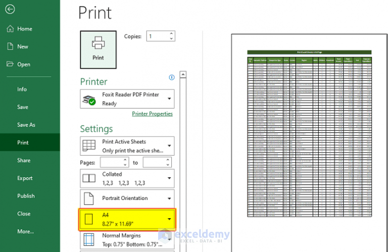 How To Print Excel Sheet In A4 Size 4 Ways Exceldemy 1719