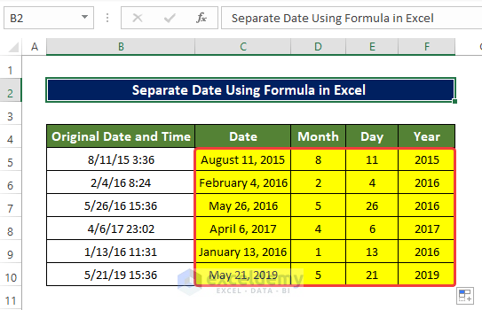 How To Separate Date In Excel Using Formulas 5 Methods 