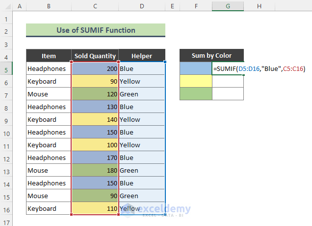  How To Sum Columns By Color In Excel 6 Easy Methods ExcelDemy