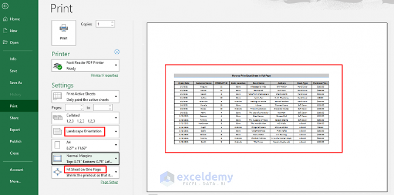 how to make excel sheet print full page