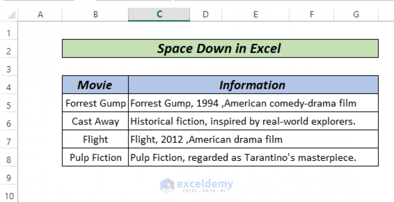 How To Space Down In Excel