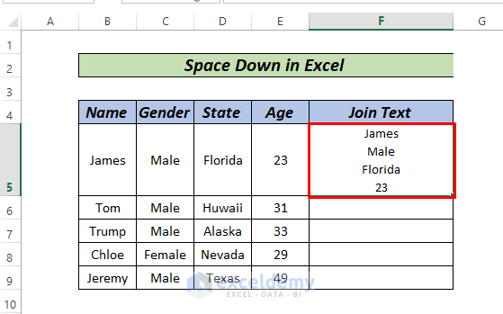 how-to-space-down-in-excel-3-methods-exceldemy